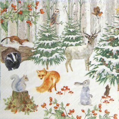 Single Decoupage Napkin - Wildlife in Wintertime
