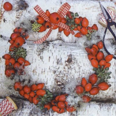 Single Paper Napkin - Wreath of Rose Hips