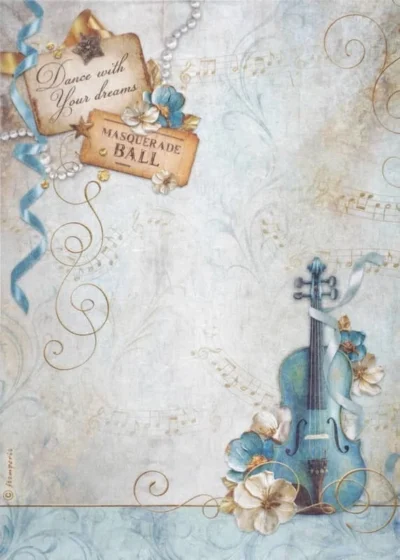 Stamperia Rice Paper A4 - Masquerade - Violin - DFSA4983