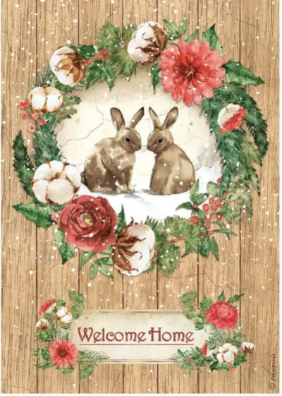 Stamperia Rice Paper A4 - Home of the Holidays Bunnies DFSA4705
