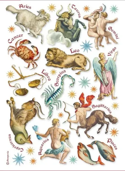 Stamperia Rice Paper A4 - Cosmos Infinity astrological signs DFSA4732