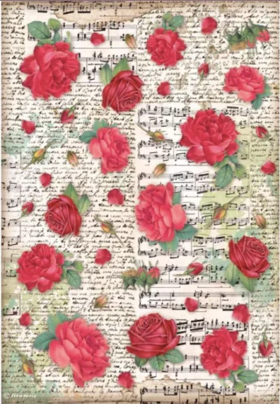 Stamperia Rice Paper A4 - Desire Red Roses DFSA4720