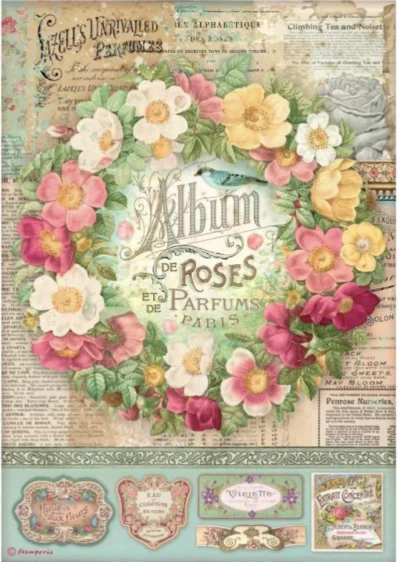 Stamperia Rice Paper A4 - Rose Parfum Album de roses DFSA4734