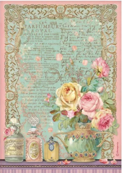 Stamperia Rice Paper A4 - Rose Parfum Parfumeur Royal DFSA4735