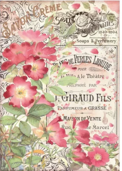 Stamperia Rice Paper A4 - Rose Parfum Savon Créme DFSA4736