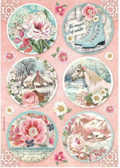 Stamperia Rice Paper A4 - Sweet Winter Rounds DFSA4727