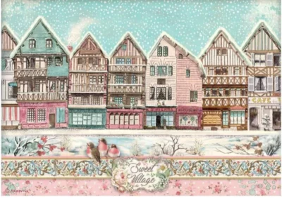Stamperia Rice Paper A4 - Sweet Winter Village DFSA4728