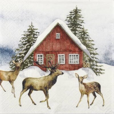 Single Decoupage Napkin - Red house in the snow