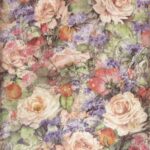 Stamperia Decoupage Rice Paper A/4 - Casa Granada Flowers - DFSA4660. A sheet of rice paper featuring a rich composition of orange and red flowers, pomegranates, and Spanish-inspired decorative patterns.