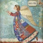 Stamperia Decoupage Rice Paper A/4 - Make a Wish Angel Christmas - DFSA4407. A sheet of rice paper featuring a vintage-style angel with large wings, surrounded by festive Christmas elements and a "Make a Wish" script.