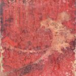 Stamperia Decoupage Rice Paper A/4 - Sir Vagabond in Japan Red Texture - DFSA4626. A sheet of rice paper featuring a distressed red and brown textured background with subtle Japanese-inspired patterns.
