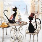 Cats in Paris Decoupage Napkin featuring stylish cats and Eiffel Tower blossom design for craft projects