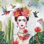 Dorothy floral decoupage napkin 20 pack featuring a portrait with floral crown, hummingbirds, and cacti