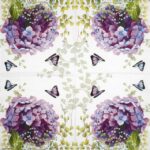 Hydrangea Ball lunch napkins 20 pack open view, showing the repeated floral hydrangea and butterfly party pattern.