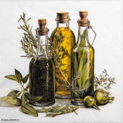 Oils and Herbs decoupage napkin in a folded quarter view