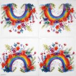 Opened pack of Rainbow flowers Lunch Napkins 20 pack showing vibrant floral party table decor