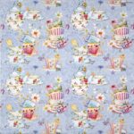 Tea Cups blue napkins 20 pack open view, showing the repeated pattern of vintage teapots, cups, and flowers for party table settings.
