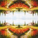 Tuscan House lunch napkins 20 pack featuring a Mediterranean villa and sun-drenched garden design.
