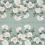 Vendela White Rose Lunch Napkins 20 Pack featuring a classic floral design with white roses and sage green foliage.