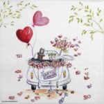 Wedding Car decoupage napkin single sheet with vintage floral design