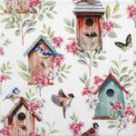 Close-up of Wooden Birdhouses Lunch Decoupage Napkin single showing detailed bird illustration.
