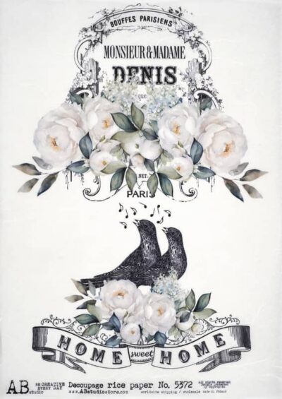 AB Studio Rice Paper for Decoupage No. 5372 with vintage birds and roses