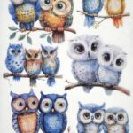 AB Studio Rice Paper Owls A4 No 86 Watercolour Style