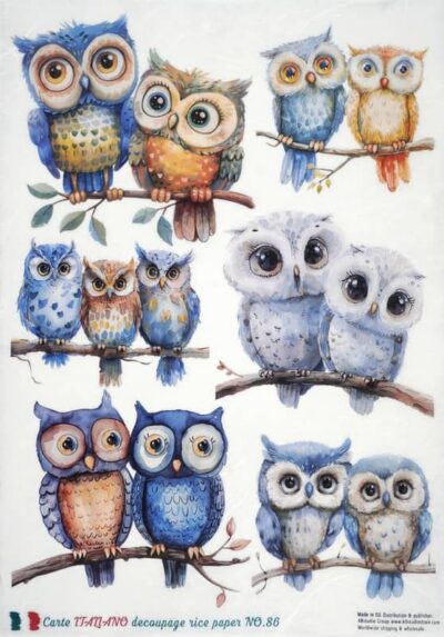 AB Studio Rice Paper Owls A4 No 86 Watercolour Style