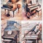 AB Studio Rice Paper for Decoupage No. 5240 with vintage pianos and music background.