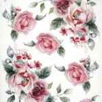 AB Studio Decoupage Rice Paper A/4 - Romantic Pink Roses - 5256. A sheet of rice paper featuring various sized pink rose blossoms and delicate green leaves in a soft, artistic watercolour style.