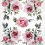 AB Studio Decoupage Rice Paper A/4 - Rose Bouquets Floral - 5258. A sheet of rice paper featuring elegant pink rose bouquets and hydrangea-style clusters with green leaves in a romantic watercolour aesthetic.
