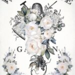 AB Studio Rice Paper for Decoupage No. 5373 with white roses and Welcome Garden text.