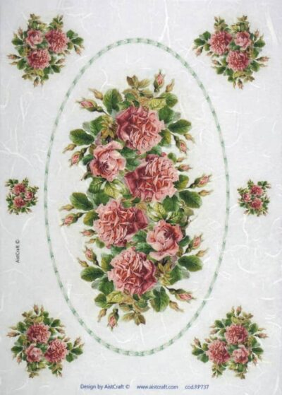 Rice Paper - Vintage Red Roses in Frame