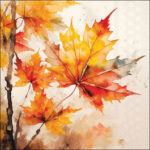 Vibrant autumn maple leaves in a quarter‑view watercolour motif.