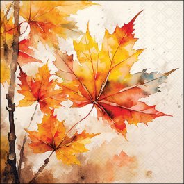 Vibrant autumn maple leaves in a quarter‑view watercolour motif.