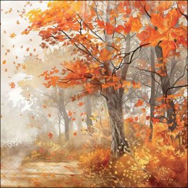 Autumn Tree Ambiente napkin quarter view showing warm autumn forest colours and detailed 3‑ply print.