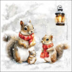 Woodland Squirrel Family decoupage napkin with winter lantern scene for mix and match crafts, sold by UK‑based shop with worldwide shipping.