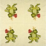 Frog Prince lunch napkin (20 pack) close-up showing the fairytale frog with crown and heart, ideal for themed party tables and decoupage workshops.