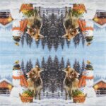 Open view of the Donkey with Snowman decoupage napkin showing the repeated winter motif.