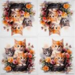 Open Kittens in Basket napkin showing full kitten‑and‑floral motif.
