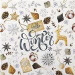 Quarter view of the Natural Winter napkin showing seasonal motifs in soft neutral tones.