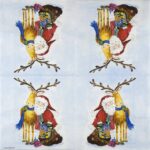 On My Way Christmas napkins 20 Pack fully opened showing Santa with a sack of presents beside a friendly reindeer in a bright festive winter scene.