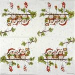 Open view of Owl Family paper napkins showing the full repeating winter design with Christmas owls