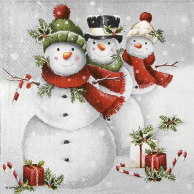 Smiling Snowmen decoupage napkin winter snowmen motif