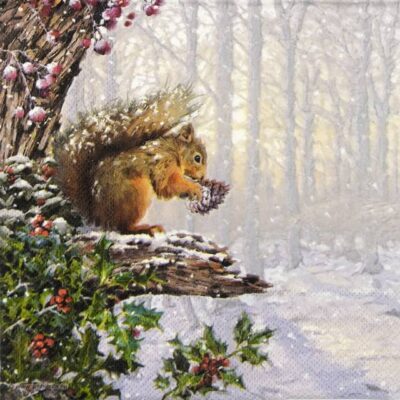 Squirrel in Tree Decoupage Napkin by Ambiente – Single 33×33cm