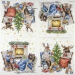 Open view of the Natural Companions napkin showing the repeated winter scene.