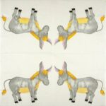 Open view of the Faithful Donkey napkin showing the repeated nativity‑inspired scene.