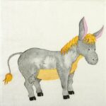 Quarter view of the Faithful Donkey napkin showing a nativity‑inspired donkey scene.