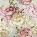 Quarter view of the Peonies Grey decoupage napkin showing soft botanical peonies.