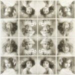 Vintage Children Portraits Sagen napkin full open layout with sepia‑tone child portraits